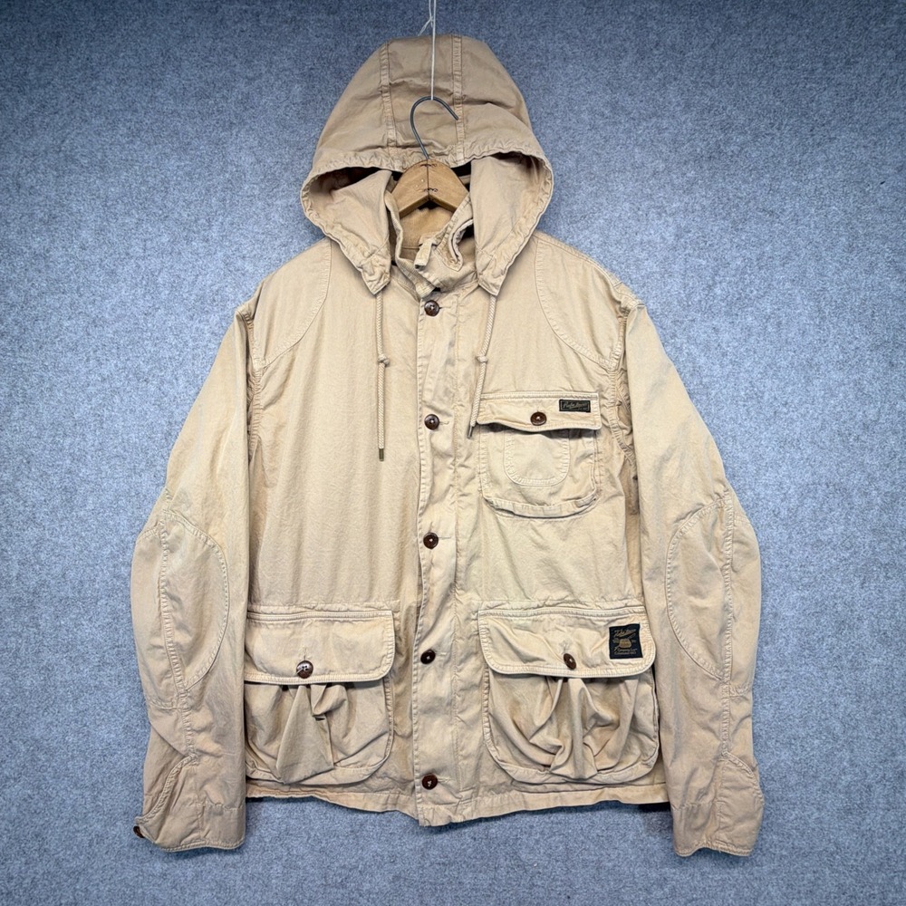 Vintage Polo Ralph Lauren Jacket Mens XL Field Safari Beige Removable Hood